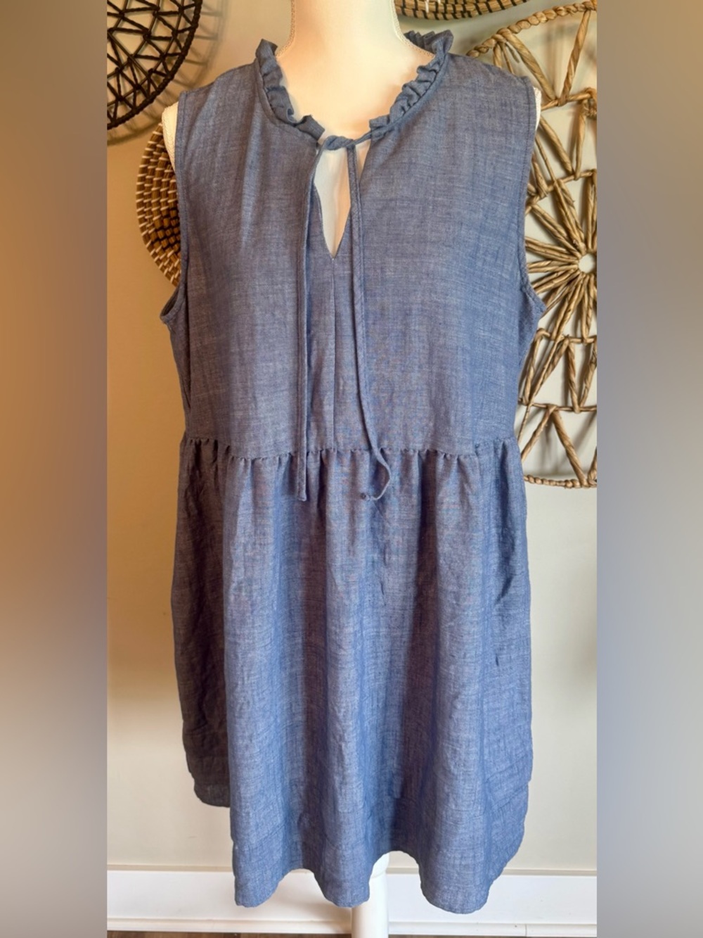 52seven Sleeveless Chambray Linen Blend Sleeveless Dress Size XL